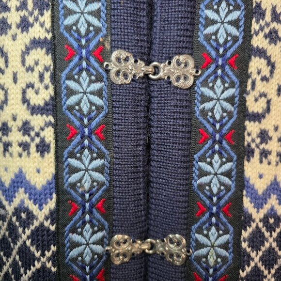 Vintage Skjaeveland Made In Norway 100% Wool Sweater Cardigan - Picture 3 of 10